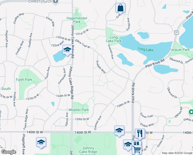 map of restaurants, bars, coffee shops, grocery stores, and more near 13643 Everton Avenue in Apple Valley