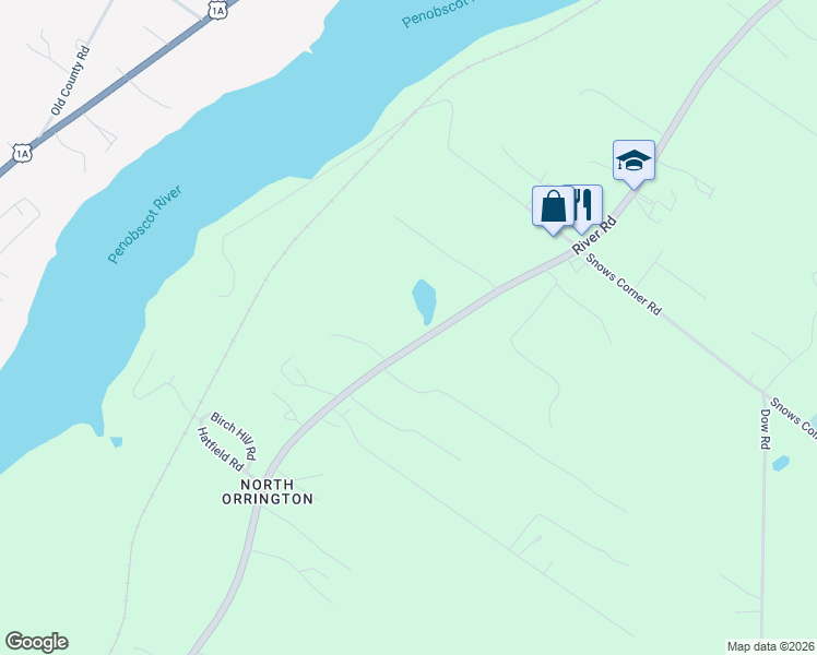 map of restaurants, bars, coffee shops, grocery stores, and more near 269 River Road in Orrington