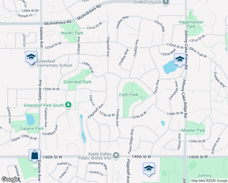 map of restaurants, bars, coffee shops, grocery stores, and more near 13549 Findlay Avenue in Apple Valley