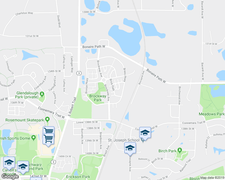 map of restaurants, bars, coffee shops, grocery stores, and more near 13627 Brick Path in Rosemount