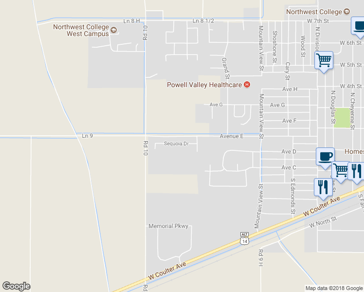 map of restaurants, bars, coffee shops, grocery stores, and more near 1164 Sequoia Drive in Powell