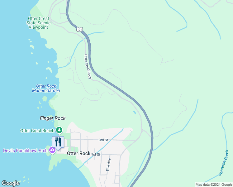 map of restaurants, bars, coffee shops, grocery stores, and more near Otter Crest Loop in Otter Rock