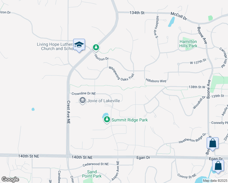 map of restaurants, bars, coffee shops, grocery stores, and more near 13682 Crownline Drive NE in Prior Lake