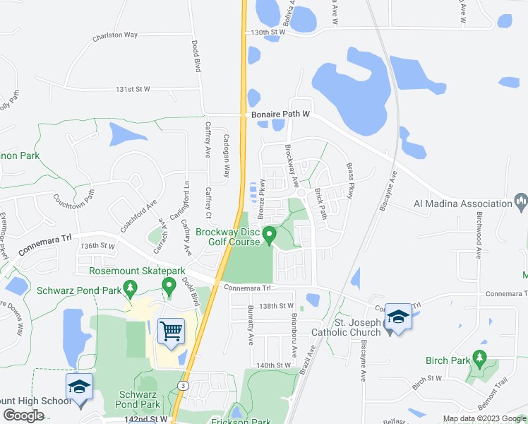 map of restaurants, bars, coffee shops, grocery stores, and more near 13550 Bronze Parkway in Rosemount
