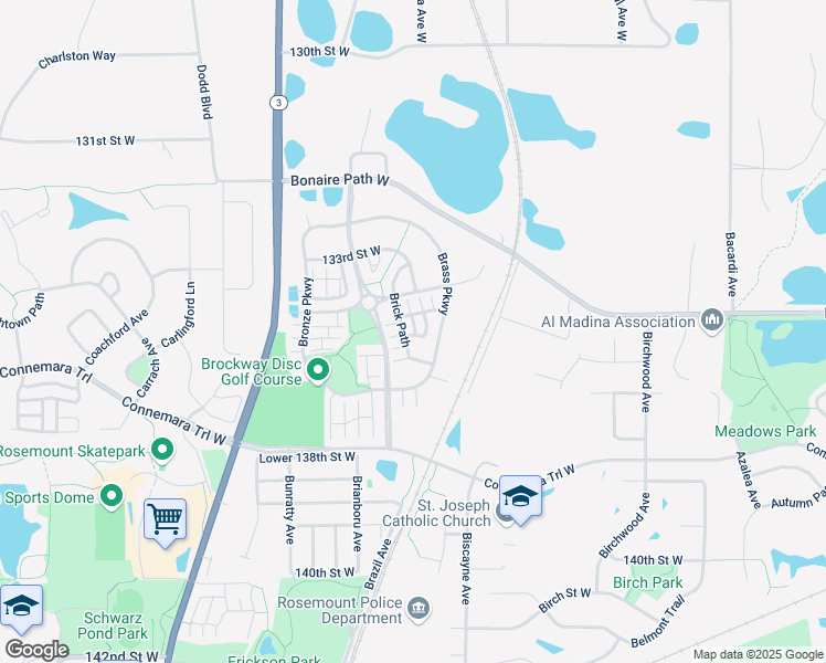 map of restaurants, bars, coffee shops, grocery stores, and more near 13510 Brick Path in Rosemount