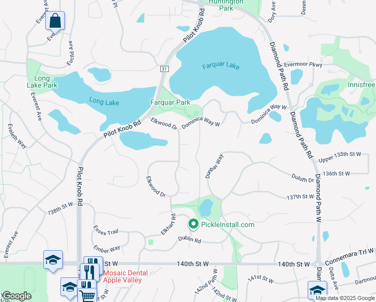 map of restaurants, bars, coffee shops, grocery stores, and more near 13412 Elkwood Circle in Apple Valley