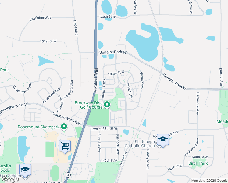 map of restaurants, bars, coffee shops, grocery stores, and more near 2706 134th Street West in Rosemount