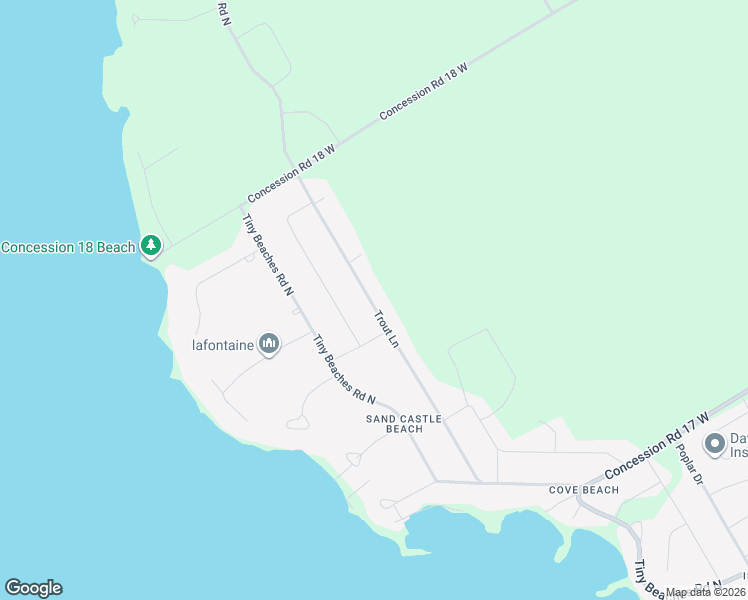 map of restaurants, bars, coffee shops, grocery stores, and more near 89 Trout Lane in Penetanguishene