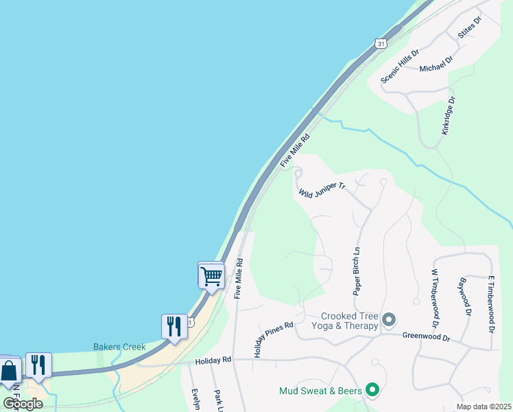 map of restaurants, bars, coffee shops, grocery stores, and more near Traverse Area Recreation Trail in Traverse City