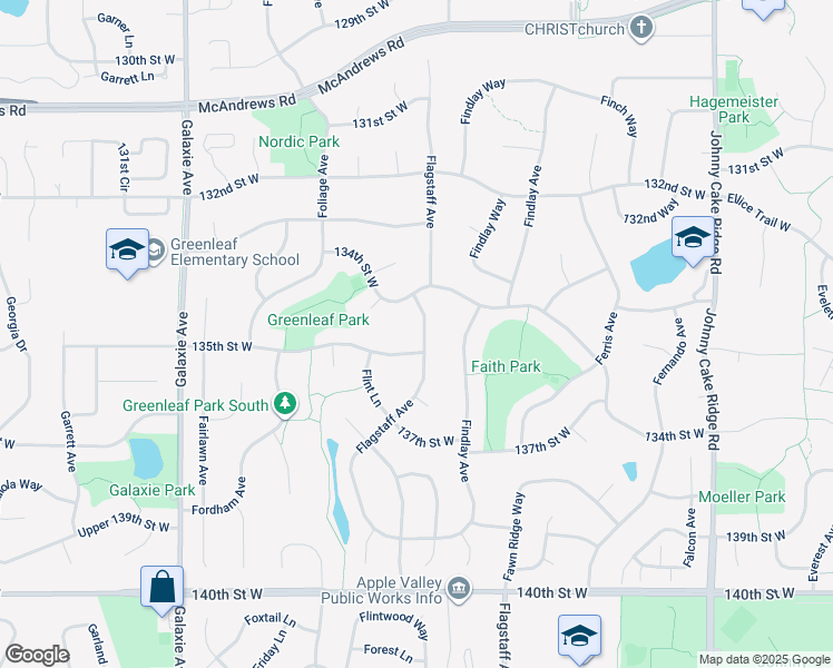 map of restaurants, bars, coffee shops, grocery stores, and more near 13453 Flagstaff Avenue in Apple Valley