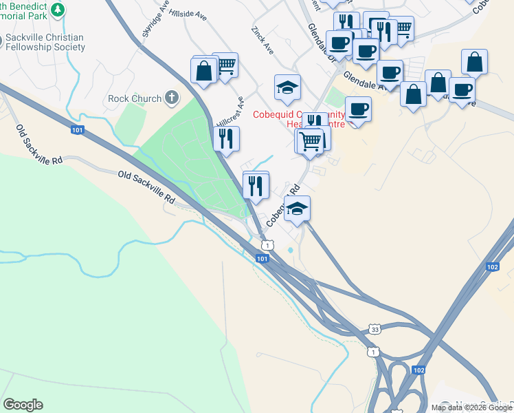 map of restaurants, bars, coffee shops, grocery stores, and more near 73 Sackville Drive in Lower Sackville
