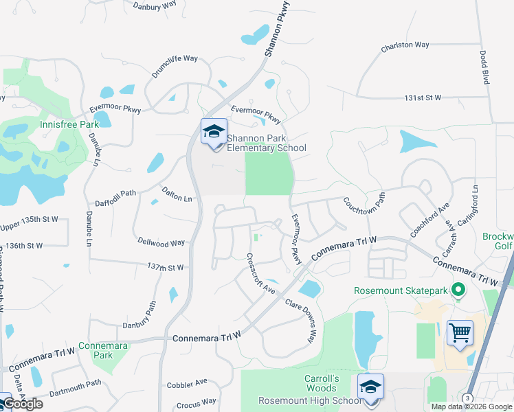 map of restaurants, bars, coffee shops, grocery stores, and more near 3739 Crossridge Way in Rosemount