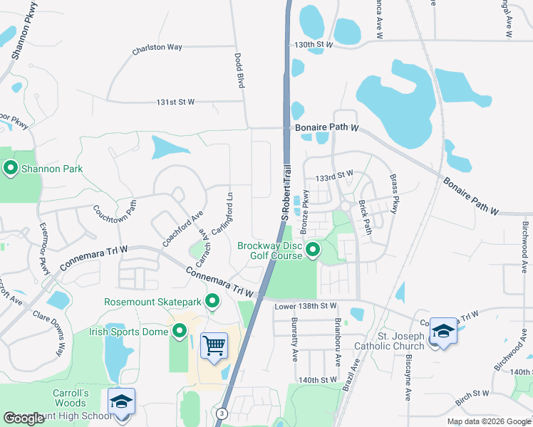 map of restaurants, bars, coffee shops, grocery stores, and more near 13480 Dodd Boulevard in Rosemount