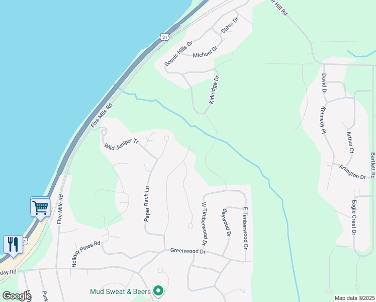 map of restaurants, bars, coffee shops, grocery stores, and more near Audubon in Traverse City
