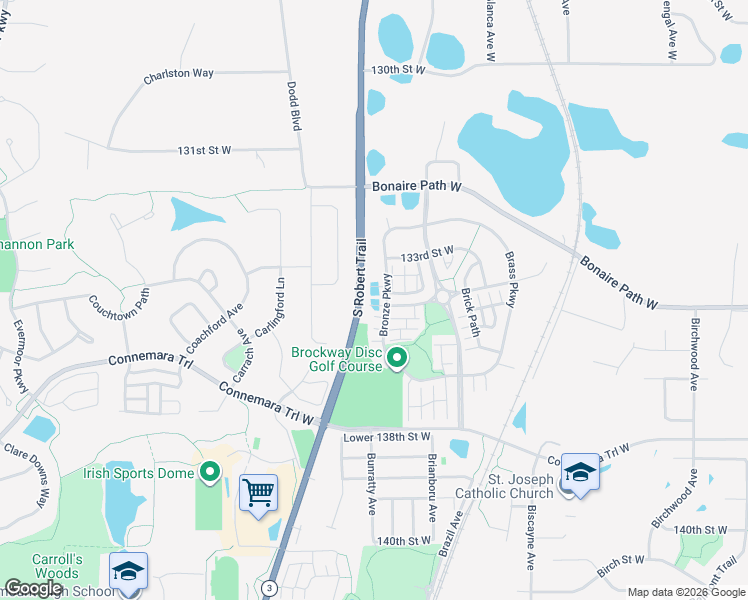 map of restaurants, bars, coffee shops, grocery stores, and more near 13545 Bronze Parkway in Rosemount