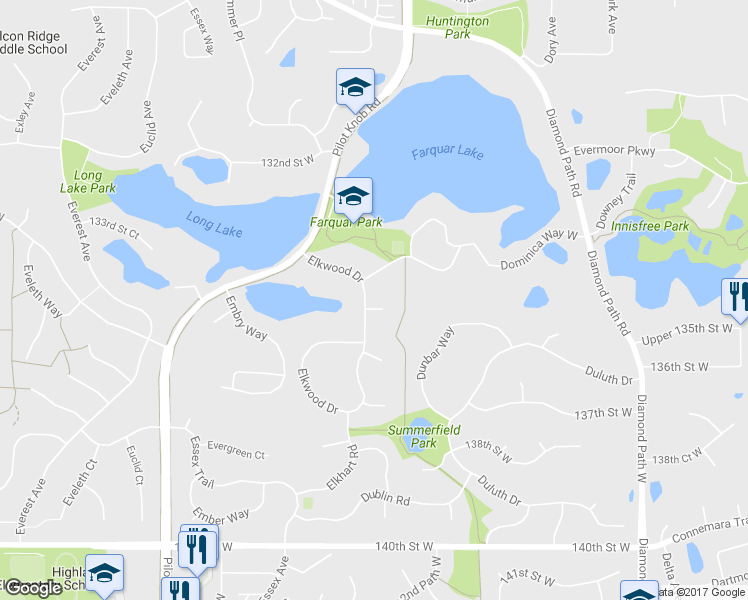 map of restaurants, bars, coffee shops, grocery stores, and more near 13412 Elkwood Circle in Apple Valley