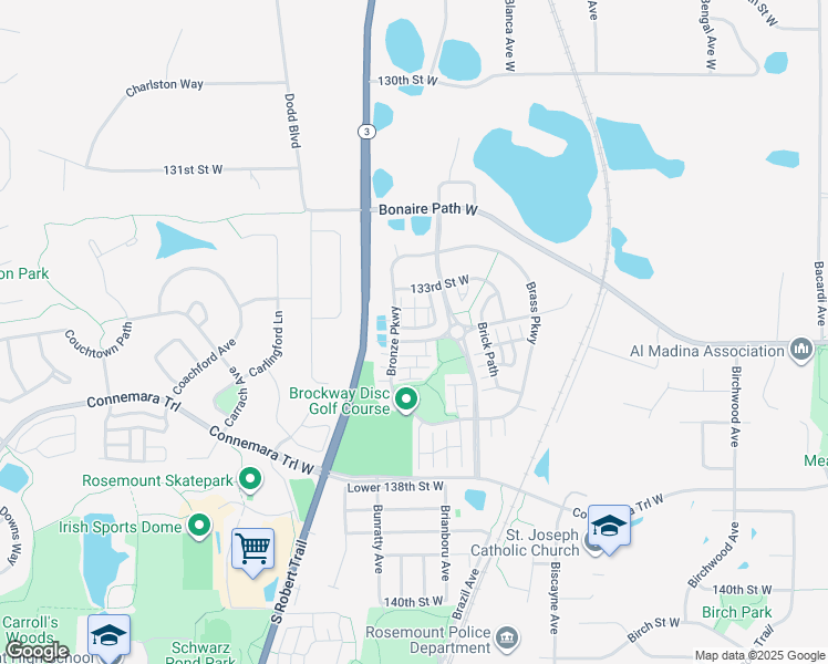 map of restaurants, bars, coffee shops, grocery stores, and more near 2770 134th Street West in Rosemount