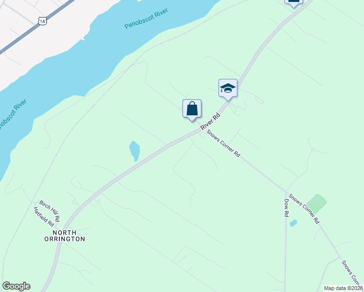 map of restaurants, bars, coffee shops, grocery stores, and more near 210 River Road in Orrington