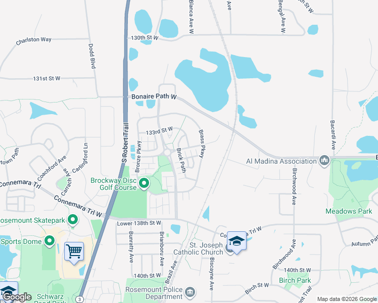 map of restaurants, bars, coffee shops, grocery stores, and more near 13510 Brick Path in Rosemount