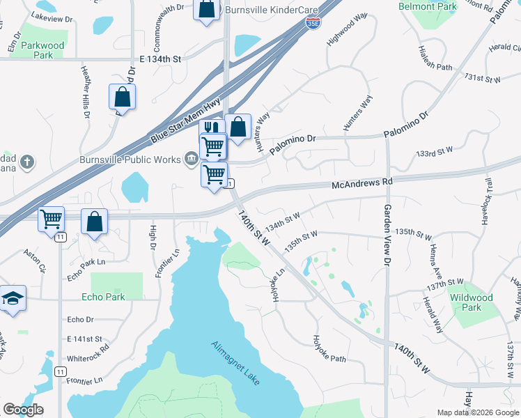 map of restaurants, bars, coffee shops, grocery stores, and more near 13360 Hughes Court in Apple Valley