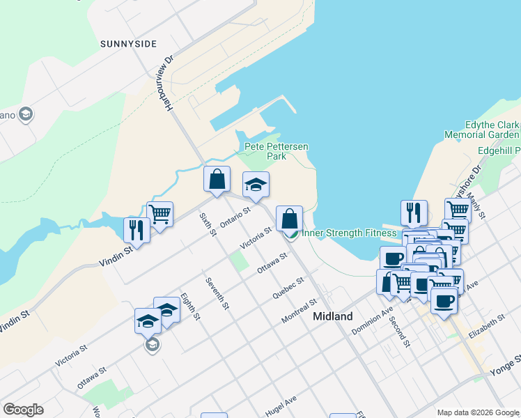 map of restaurants, bars, coffee shops, grocery stores, and more near 46 Fourth Street in Midland