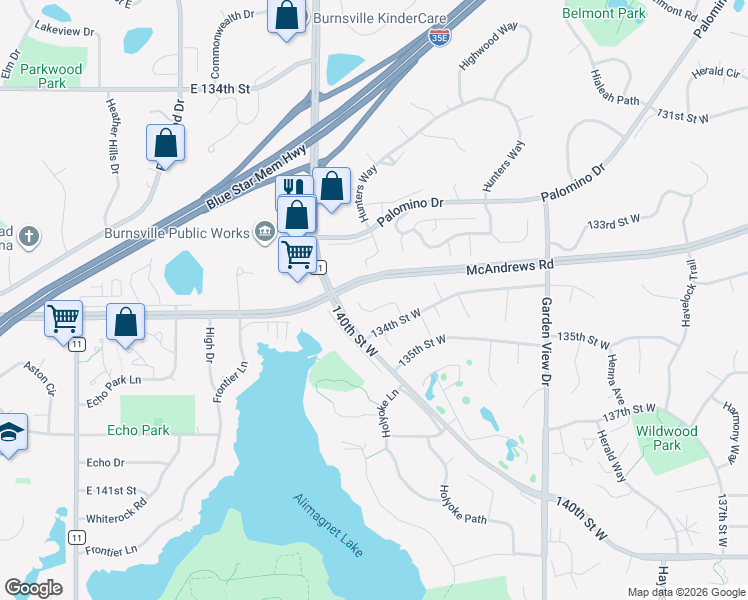 map of restaurants, bars, coffee shops, grocery stores, and more near 13360 Hughes Court in Apple Valley