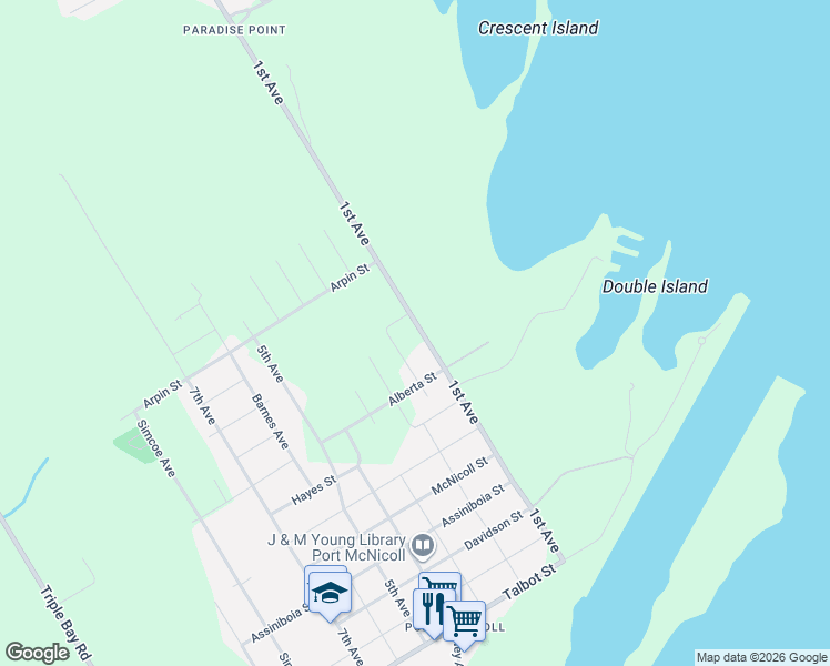 map of restaurants, bars, coffee shops, grocery stores, and more near 528 1st Avenue in Tay