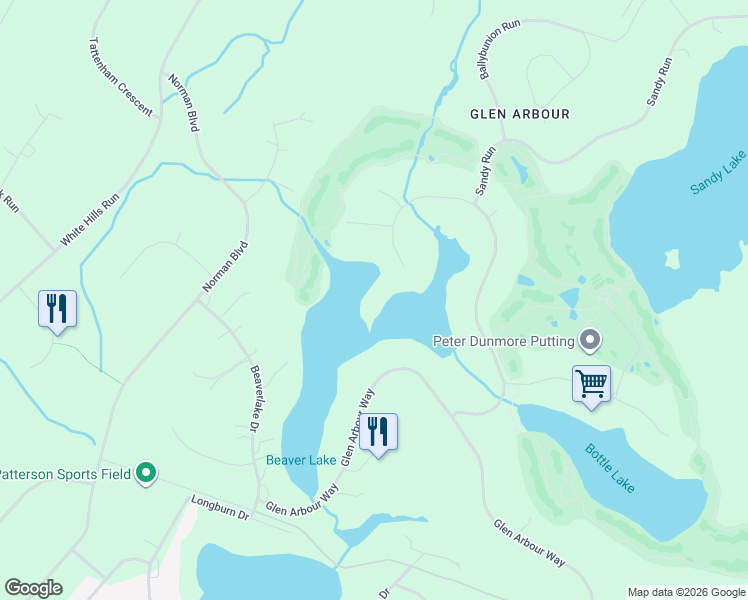 map of restaurants, bars, coffee shops, grocery stores, and more near 445 Thompson Run in Hammonds Plains
