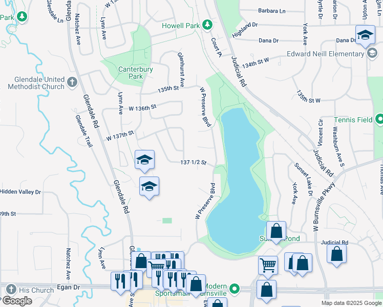 map of restaurants, bars, coffee shops, grocery stores, and more near 3829 137 1/2 Street in Burnsville