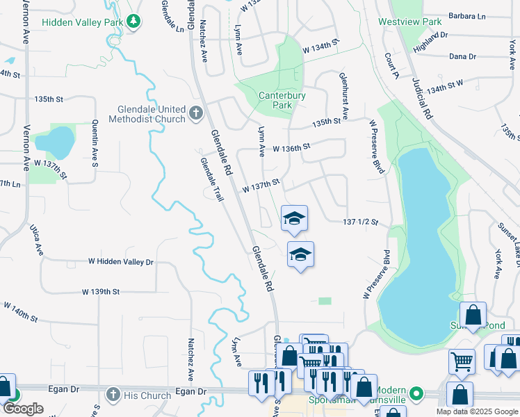 map of restaurants, bars, coffee shops, grocery stores, and more near 4421 West 137th Street in Savage