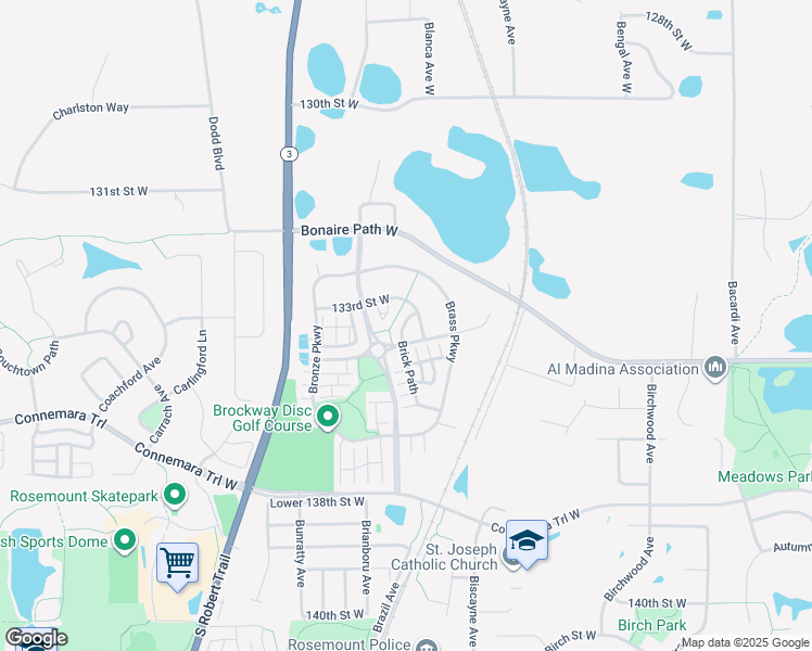 map of restaurants, bars, coffee shops, grocery stores, and more near 13510 Brick Path in Rosemount