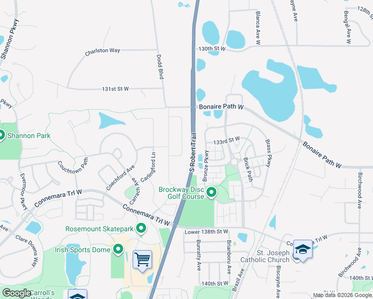 map of restaurants, bars, coffee shops, grocery stores, and more near 13480 Dodd Boulevard in Rosemount