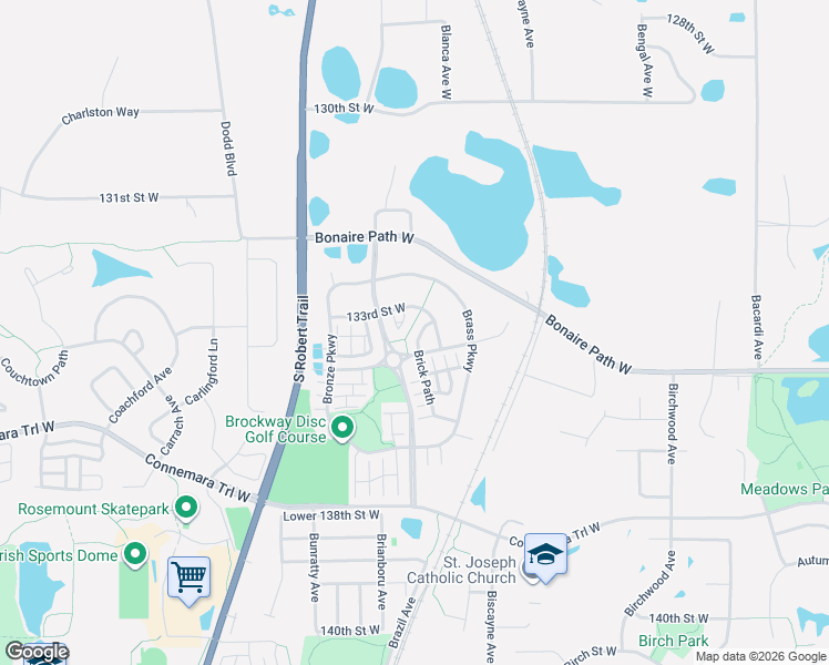 map of restaurants, bars, coffee shops, grocery stores, and more near 13453 Brick Path in Rosemount