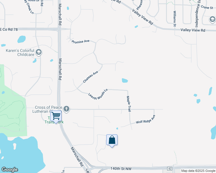 map of restaurants, bars, coffee shops, grocery stores, and more near 1925 Leavitt Woods Lane in Shakopee