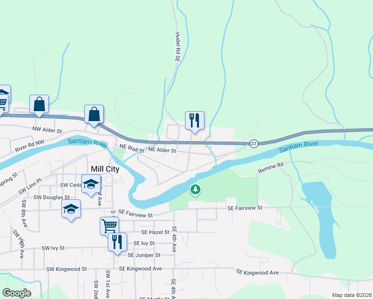 map of restaurants, bars, coffee shops, grocery stores, and more near 475 Northeast Alder Street in Mill City