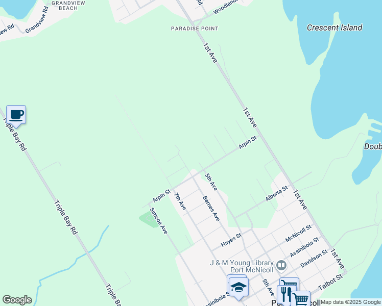 map of restaurants, bars, coffee shops, grocery stores, and more near 404 5th Avenue in Port McNicoll