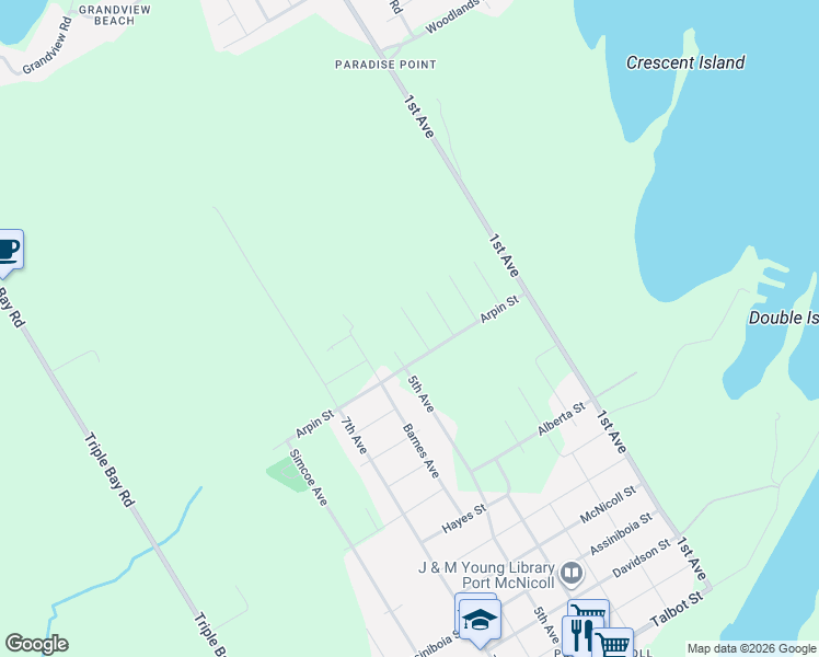 map of restaurants, bars, coffee shops, grocery stores, and more near 416 David Avenue in Port McNicoll