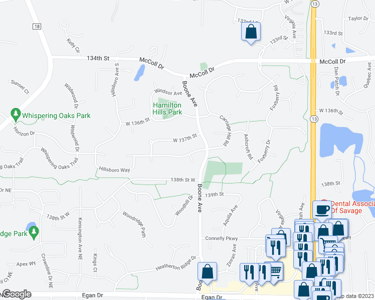 map of restaurants, bars, coffee shops, grocery stores, and more near 8832 Carriage Hill Road in Savage