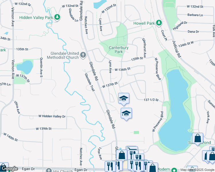 map of restaurants, bars, coffee shops, grocery stores, and more near 4381 West 137th Street in Savage