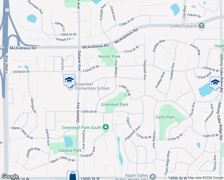 map of restaurants, bars, coffee shops, grocery stores, and more near 13331 Foliage Avenue in Apple Valley
