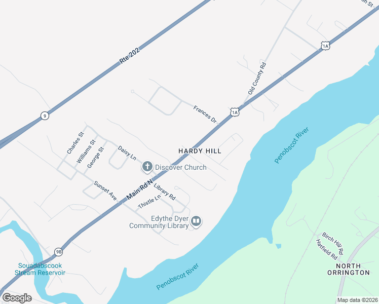 map of restaurants, bars, coffee shops, grocery stores, and more near 310 Main Road North in Hampden