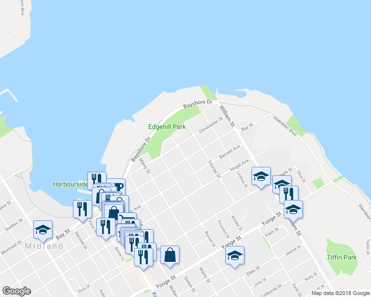 map of restaurants, bars, coffee shops, grocery stores, and more near in Midland