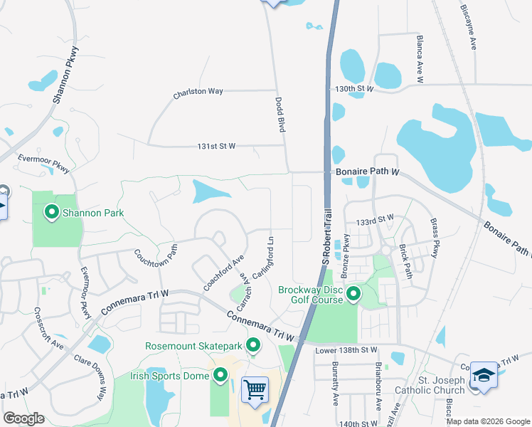 map of restaurants, bars, coffee shops, grocery stores, and more near 13353 Carlingford Lane in Rosemount