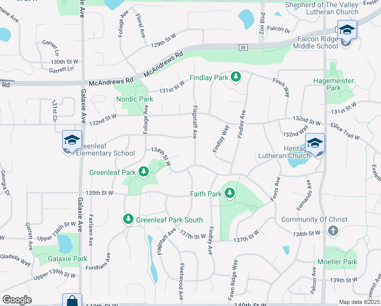 map of restaurants, bars, coffee shops, grocery stores, and more near 13321 Flagstaff Avenue in Apple Valley