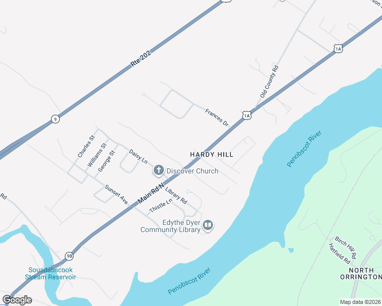 map of restaurants, bars, coffee shops, grocery stores, and more near 310 Main Road North in Hampden