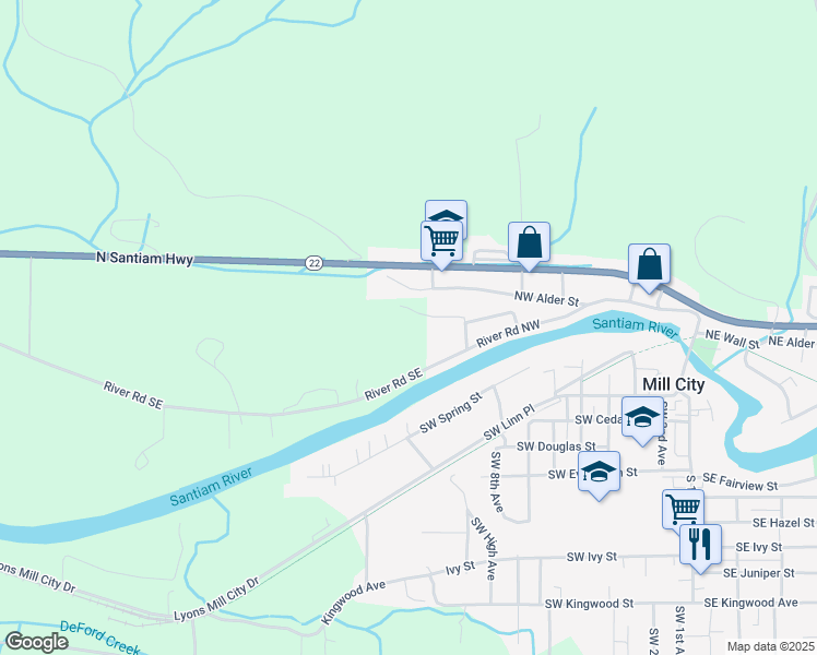 map of restaurants, bars, coffee shops, grocery stores, and more near Northwest Beech Street in Scio