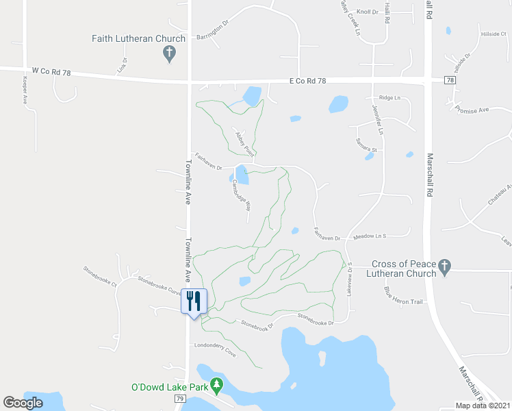 map of restaurants, bars, coffee shops, grocery stores, and more near 2445 Cambridge Way in Shakopee
