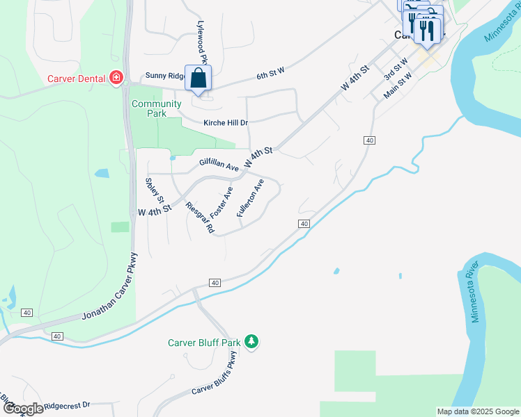 map of restaurants, bars, coffee shops, grocery stores, and more near 746 Riesgraf Road in Carver