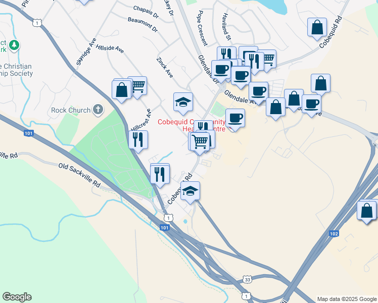 map of restaurants, bars, coffee shops, grocery stores, and more near 108 Cobequid Road in Lower Sackville