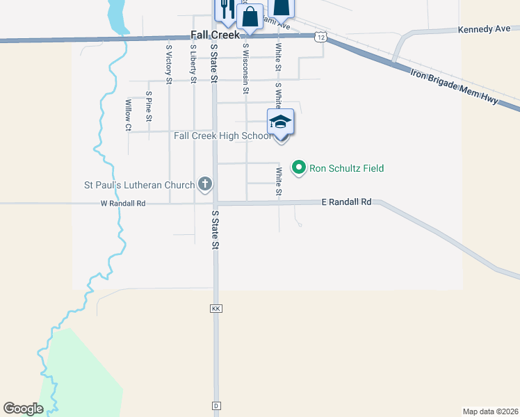 map of restaurants, bars, coffee shops, grocery stores, and more near 200-298 E Randall Rd in Fall Creek
